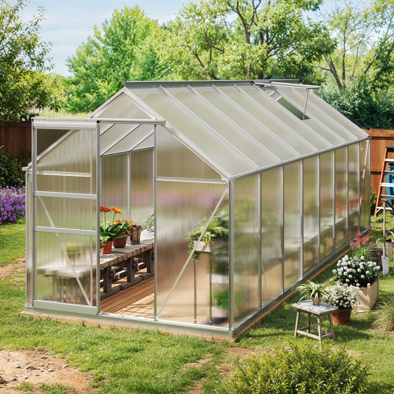 Elecohouse | 6 x 16 ft Lockable Polycarbonate Panel Greenhouse Kit with Sliding Door - Image 2
