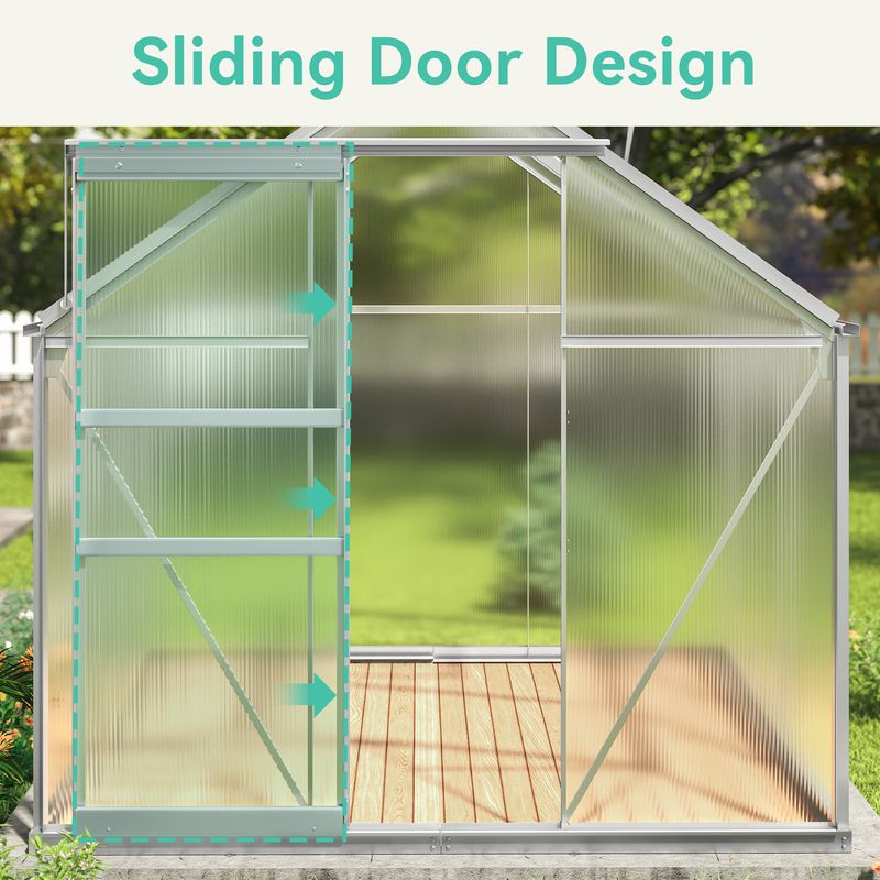 Elecohouse | 6 x 6 ft Polycarbonate Greenhouse Aluminum Greenhouse with Sliding Door - Image 3