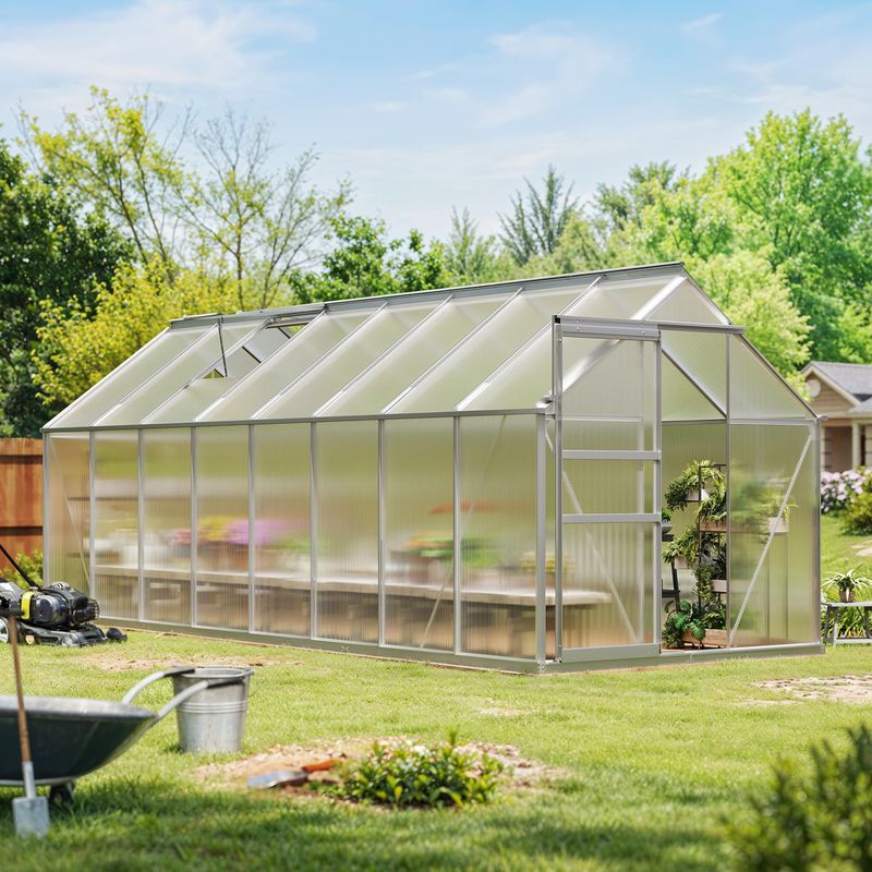 Elecohouse | 6 x 16 ft Lockable Polycarbonate Panel Greenhouse Kit with Sliding Door