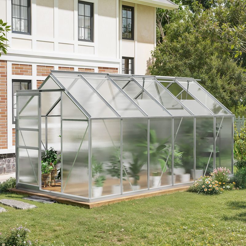 Elecohouse | 6 x 12 ft Lockable Polycarbonate Panel Greenhouse Kit with Sliding Door