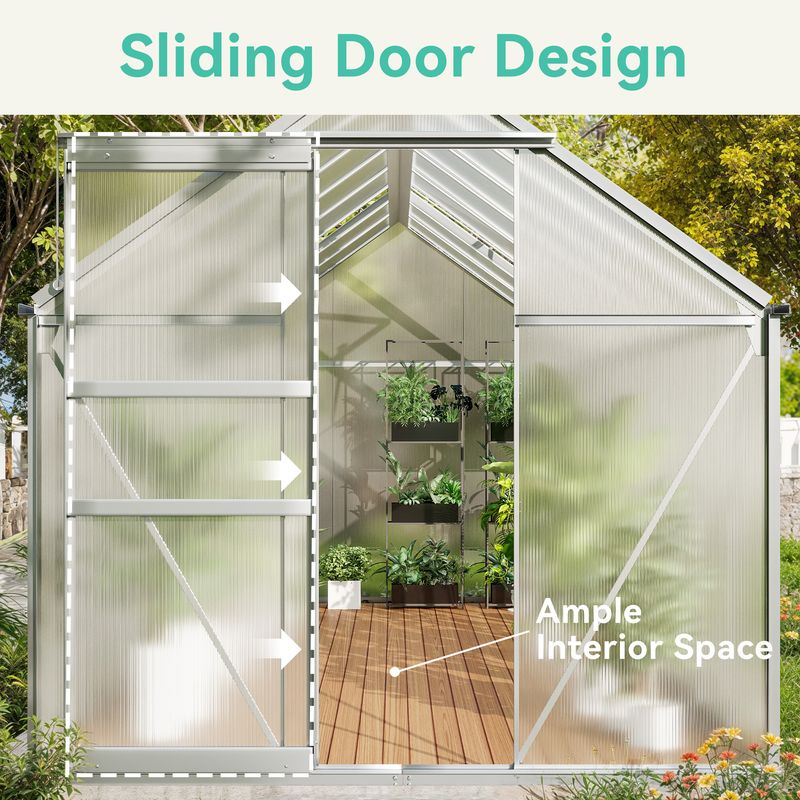Elecohouse | 6 x 16 ft Lockable Polycarbonate Panel Greenhouse Kit with Sliding Door - Image 8
