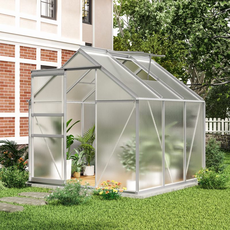 Elecohouse | 6 x 6 ft Polycarbonate Greenhouse Aluminum Greenhouse with Sliding Door