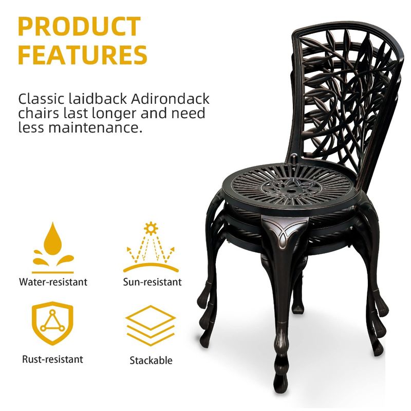Elecohouse | 2 Pcs Antique Cast Aluminum Outdoor Dining Chairs with Adjustable Feet - Image 4