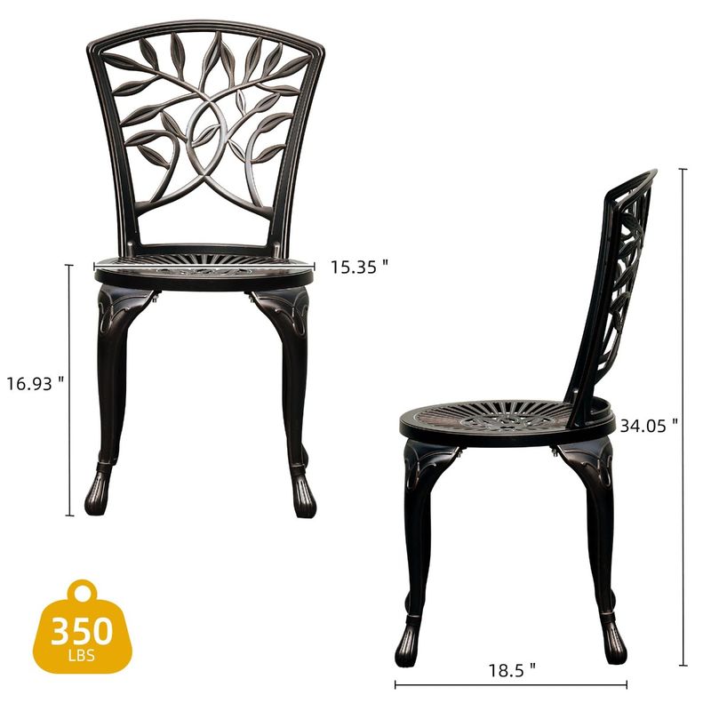 Elecohouse | 2 Pcs Antique Cast Aluminum Outdoor Dining Chairs with Adjustable Feet - Image 5