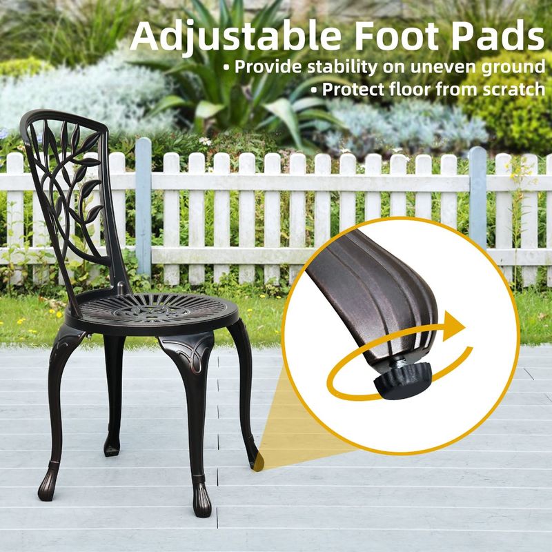 Elecohouse | 2 Pcs Antique Cast Aluminum Outdoor Dining Chairs with Adjustable Feet - Image 6