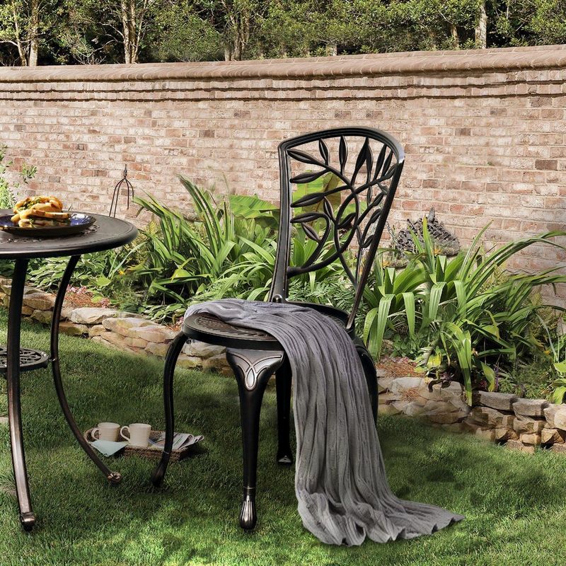 Elecohouse | 2 Pcs Antique Cast Aluminum Outdoor Dining Chairs with Adjustable Feet