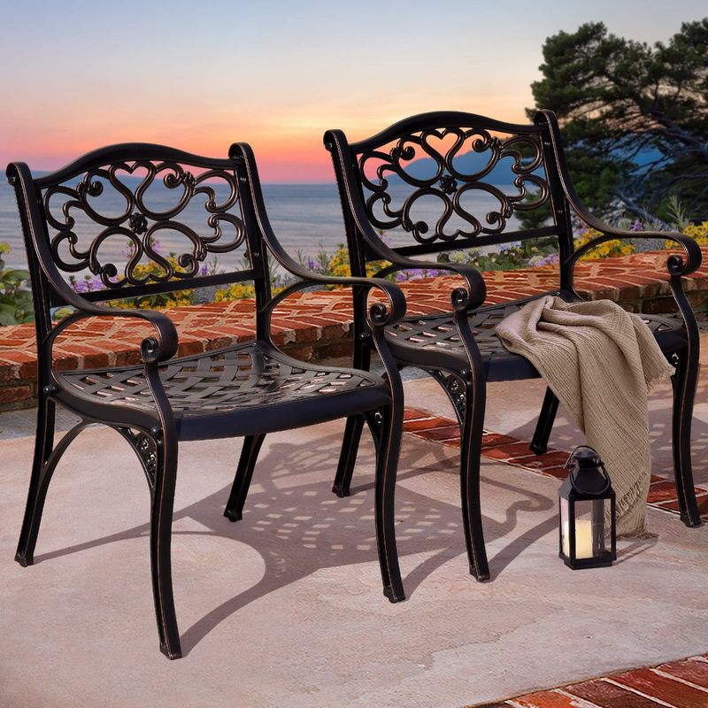 Elecohouse | 2 Pcs Cast Aluminum Outdoor Dining Chairs with Armrest and Adjustable Feet