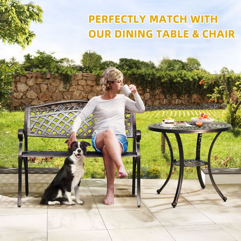 Elecohouse | 40" 2-Person Cast Aluminum Outdoor Garden Bench - Image 6